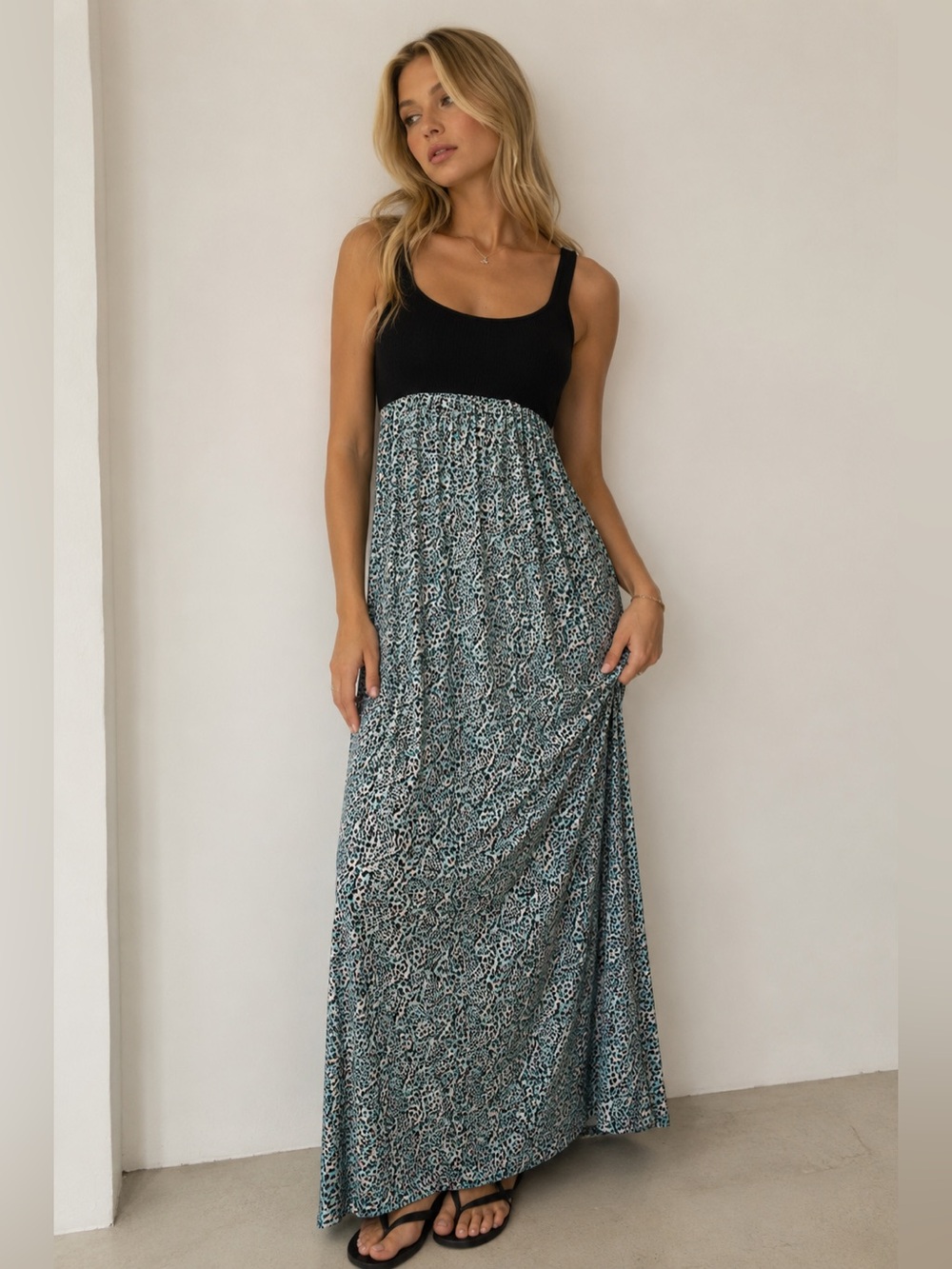 2B Bebe Black and Blue Floral Maxi Dress